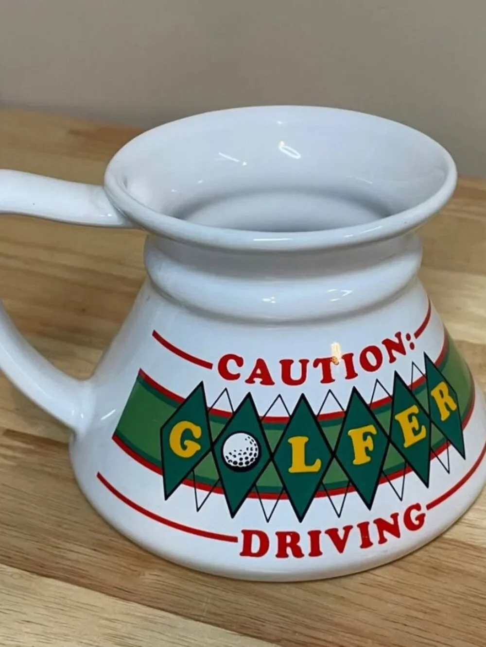 Vintage 80s 90s “Caution: Golfer Driving” Wide-Based Ceramic Coffee Mug 12oz